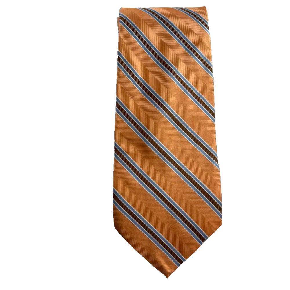 "346" Brooks Brothers Men's Tie 58" 100% Pure Silk Orange/ Blue Rep Striped